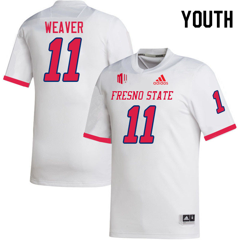Youth #11 Dashiell Weaver Fresno State Bulldogs College Football Jerseys Stitched-White